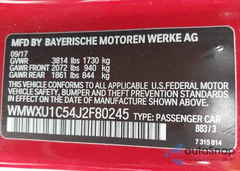 2018 Mini Hardtop Cooper from USA, damaged, VIN WMWXU1C54J2F80245